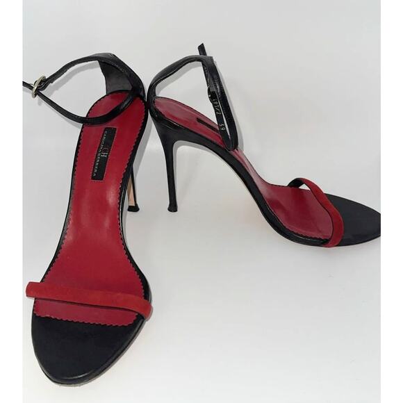 Carolina Herrera Black Red Leather Ankle Strap Heels - Picture 1 of 5